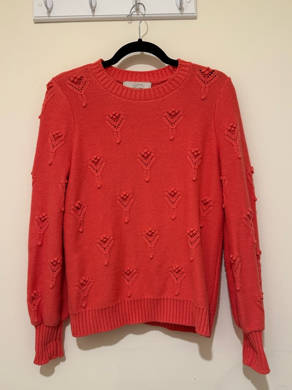 LOFT Coral Crewneck Textured Bobble Sweater